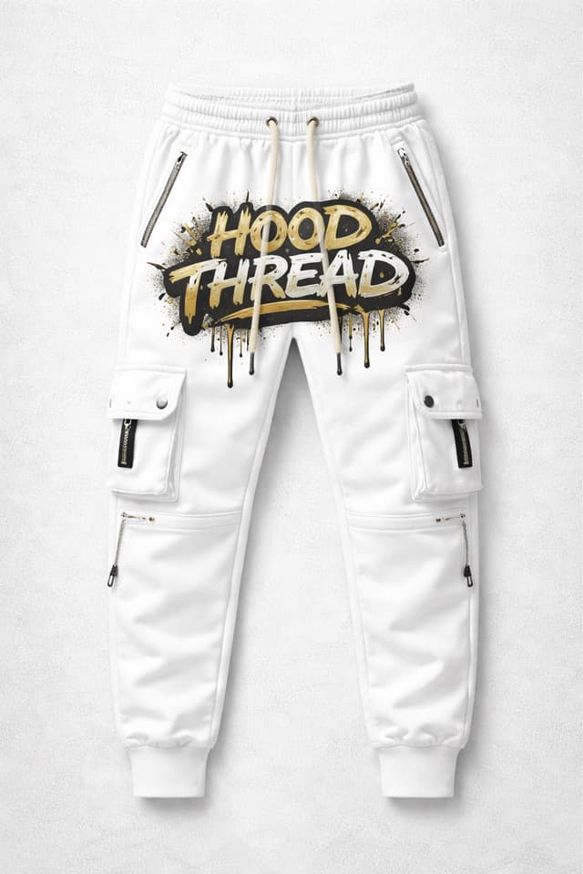Hood Thread Signature White Cargo Joggers